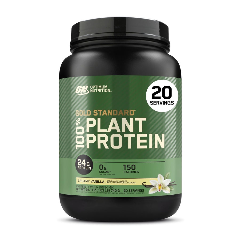 Optimale Ernährung Gold Standard 100% pflanzliches Proteinpulver, glutenfreies, veganes Protein für Muskelunterstützung und Erholung mit Aminosäuren - Creme Vanille, 20 Portionen (Verpackung kann variieren)