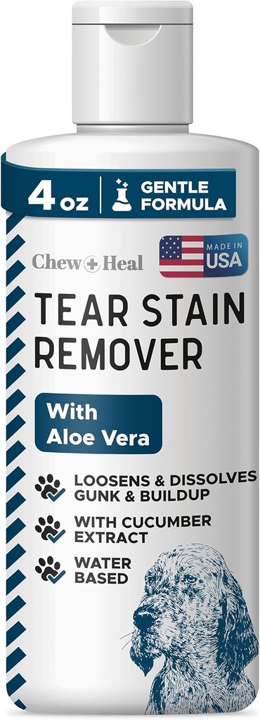 Détachant pour chiens - Laver et nettoyer les yeux à base d'eau de 4 oz pour chien - Dissolves Gunk & Buildup - Extrait d'aloès et de concombre