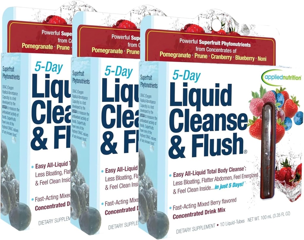 Nutrition appliquée Nettoyer et flush liquides 5 jours - 10 tubes liquides, boîte de 3 - élimine l'excès de matière et favorise une fonction intestinale saine - 30 portions