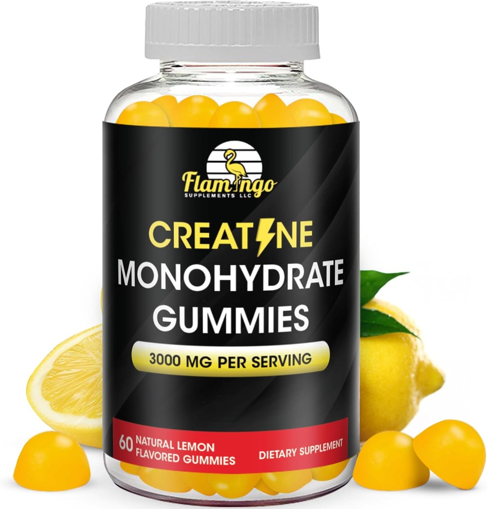 Creatine Gummy Supplement- Lemon Flavored Creatine Monohydrate Pre Workout Chews for Energy Boost, Creatine Supplement for Building Muscle and Strength, Vegan, Non-GMO 90 Count