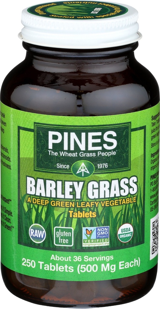 PINES Organic Barley Grass, 500 mg, 250 Count Tablets