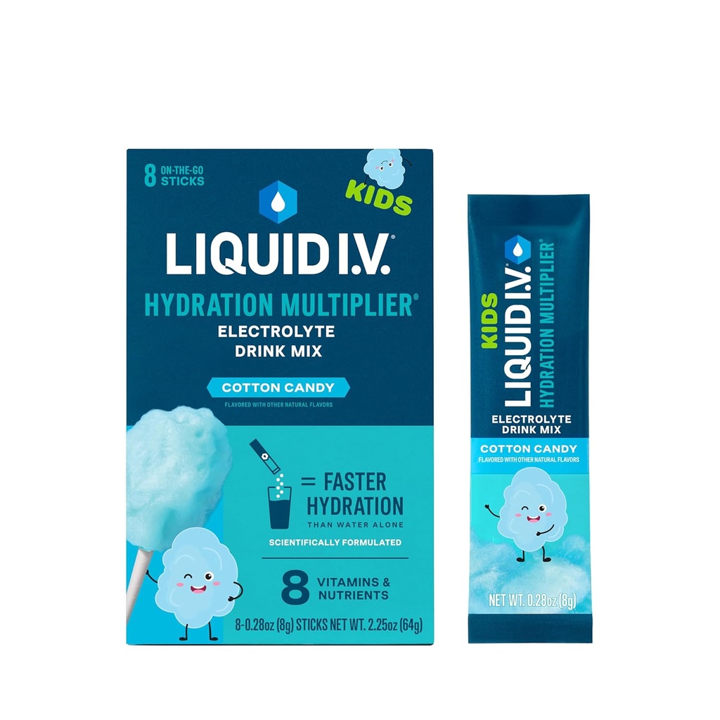 Liquido I.V.® Hydration Multiplier® +Kids - Cotone Candy | Miscelatore per bevande elettrolitiche | 2 Pack (16 Serve)
