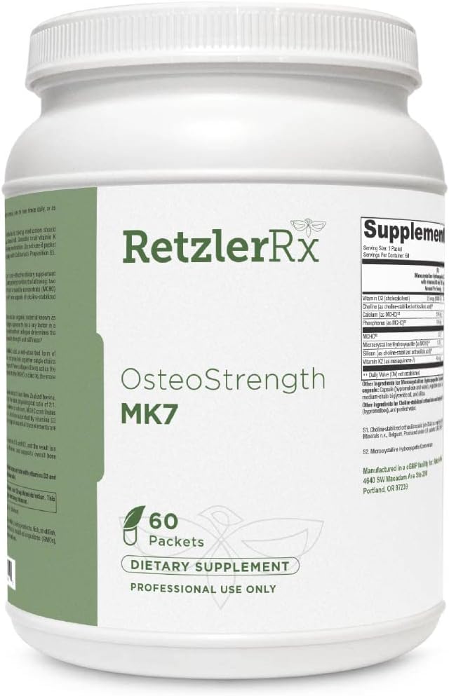 RetzlerRx® OsteoStrength MK-7 - Advanced Bone Health Supplement - 60 Packets - MCHC (Ossopan 1100TM), Vitamina D3, Vitamina K2, ch-OSA® - Supporta Densità e Forza di Bone