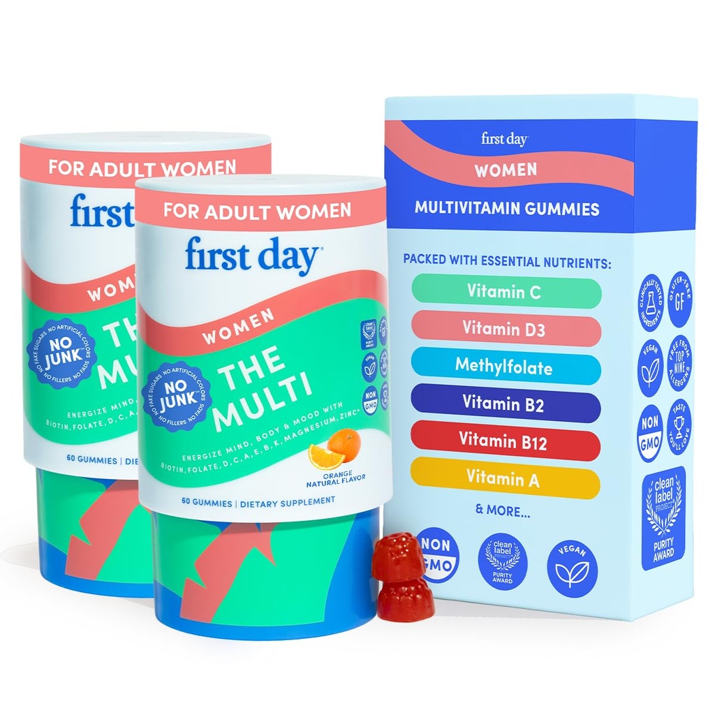 Première journée Multivitamine pour les femmes - Femmes quotidiennes Multivitamines - Vitamine A C D E B12, Magnésium, Zinc, Biotine – Vitamines sans gluten pour femmes - Croissance des cheveux, peau, énergie – 60 jours d'approvisionnement