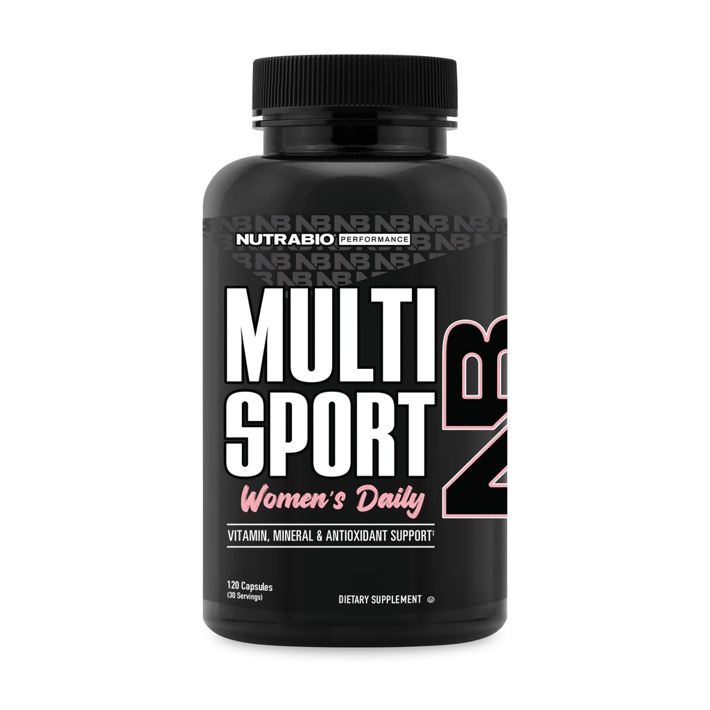 NutraBio Multisport für Damen - Womens MultiVitamin - 33 Vitamine, Mineralien, Mikronährstoffe - Reich an Antioxidantien - Unterstützt Spitzensport, Energie, Stoffwechsel (120 Gemüsekapseln)