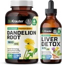 BIO KRAUTER Dandelion Racine 250 Capsules & Support du foie Teinture 4 Fl. Oz.