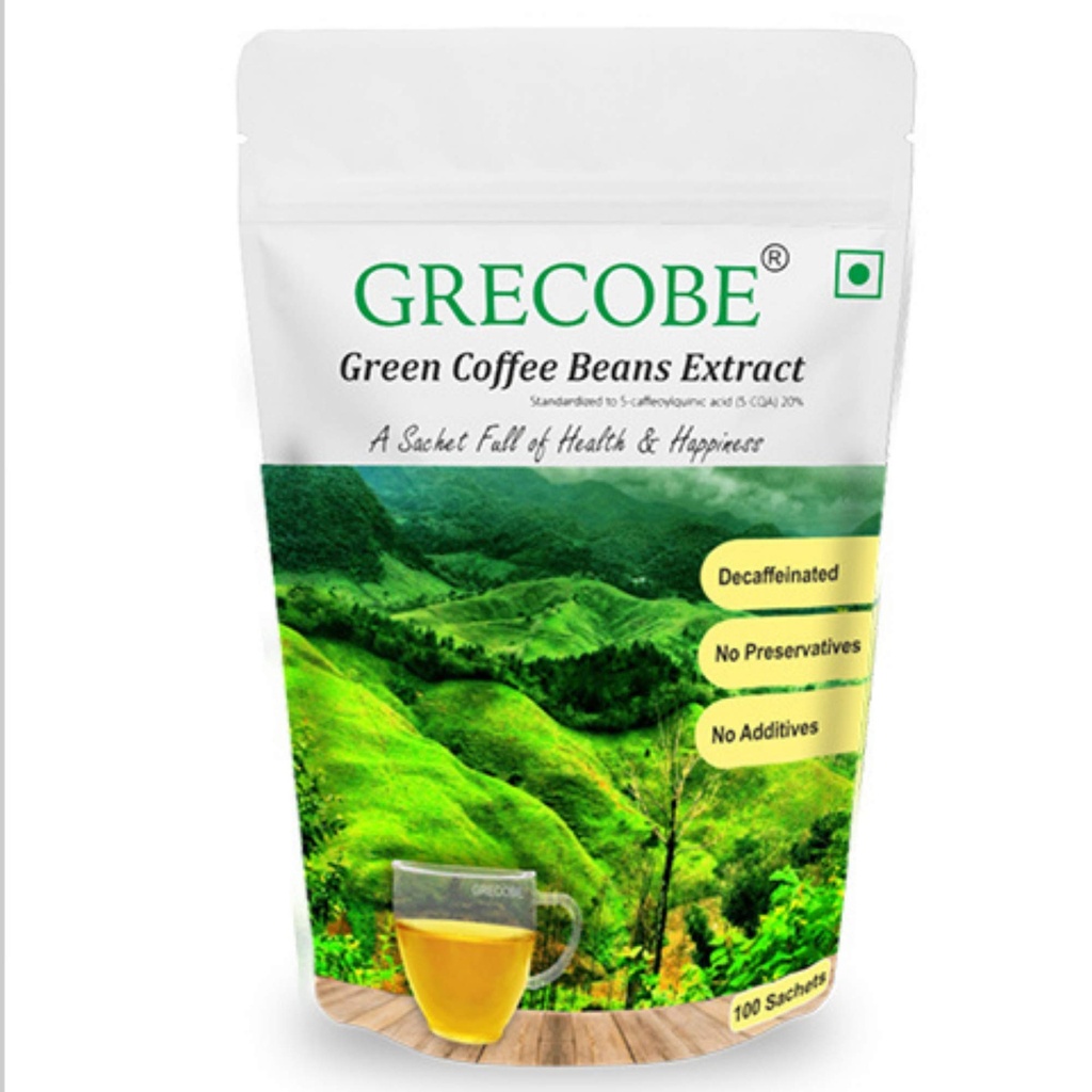 Estratto di chicchi di caffè verde puro al 100% con gli acidi clorogenici del 50%, Decaffeinato, antiossidante | Mantenere il metabolismo - (1Pouch- 100 sachets)