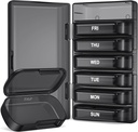 PULIV Organisateur hebdomadaire de pilules avec grande capacité, Pill Box à double protection 7 jours, Cas de pilule facile à ouvrir, Organisateur de médicaments pour les vitamines, médicaments, huiles de poisson, suppléments (noir)