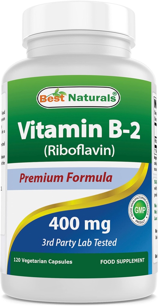 Vitamin B2 (Riboflavin) 400mg - Migraine Relief - Veggie Kapseln - Conezyme Precursor - 120 Count