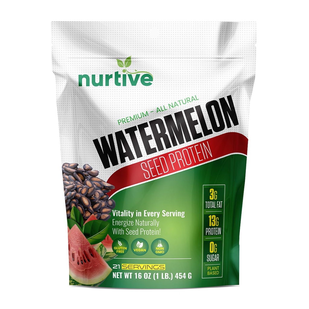 Poudre de protéines de pastèque - Protéine végétale au magnésium, au fer et aux antioxydants - Idéal pour la récupération post-entraînement et une nutrition durable - 21 portions (16 oz / 454g)