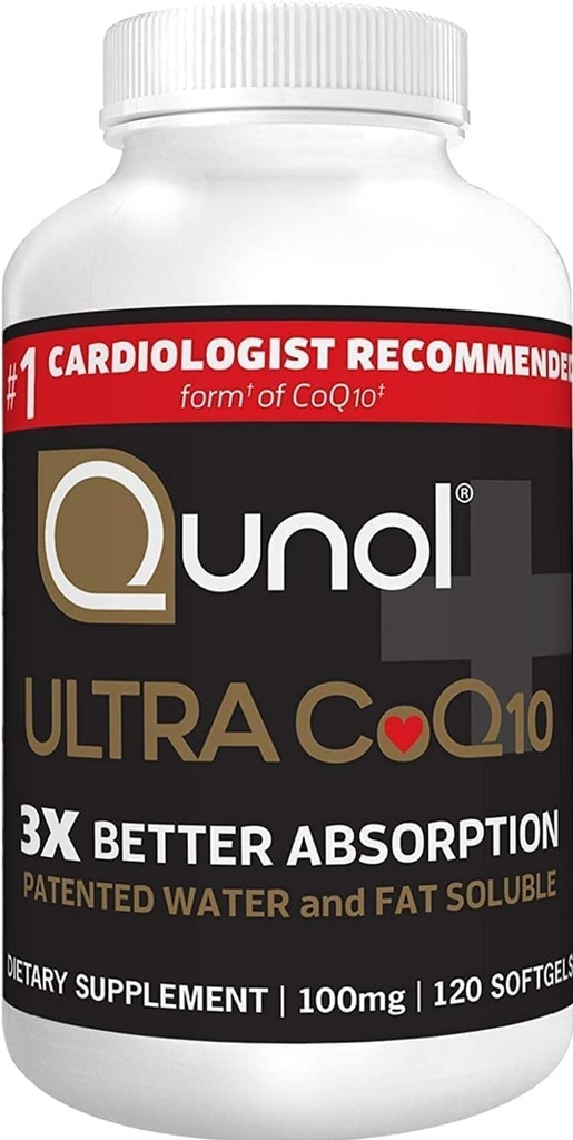 Qunol CoQ10 100mg Softgels, Ultra 3x migliore assorbimento Coenzyme Q10 Integratori - Supplemento antiossidante per la produzione vascolare e di salute e di energia del cuore - 4 mesi di alimentazione - 120 conte