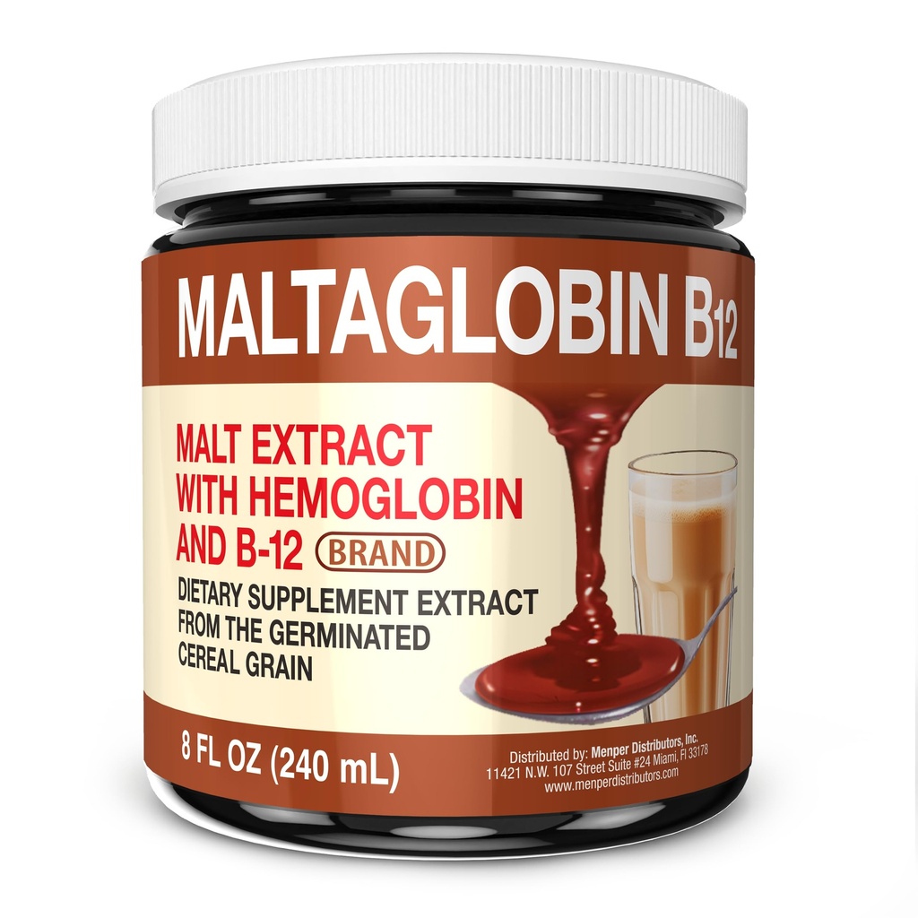 Maltaglobina Vitamina B12 Integratore alimentare, Supporto emoglobina, B12 Vitamine per l'energia, 8 fl oz, 1-Pack