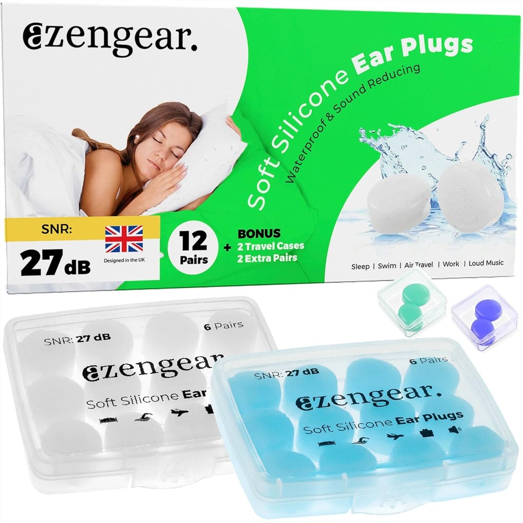 Bouchons d'oreille pour le sommeil (14 paires), bouchons d'oreille en silicone doux, réutilisable, dormant, annulation sonore, natation, travail