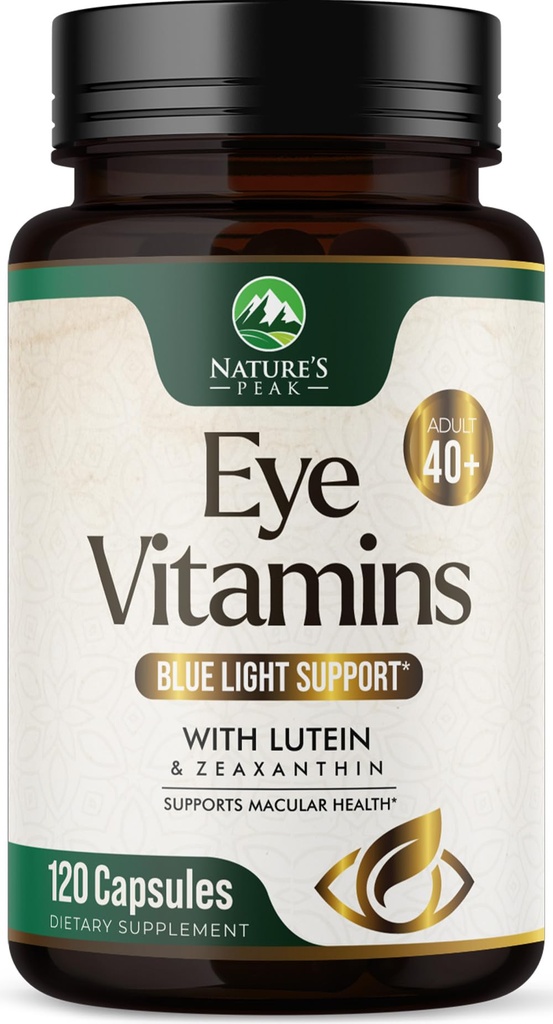 Vitamines oculaires et supplément minéral - Contient du zinc, du cuivre, de la lutéine et de la zéaxanthine, soutient la souche oculaire sèche, la santé de la vision pour les adultes, non-OGM, soins des yeux végétaliens et suppléments minéraux - 120 capsules