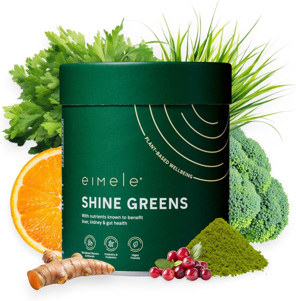 eimele: Les Verts Brillants Les Verts Superalimentaires à base végétale Poudre pour la santé des Guts Supporte l'énergie, la digestion et l'immunité.