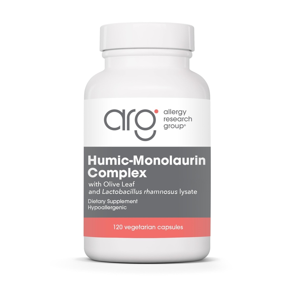 Groupe de recherche sur l'allergie Complexe humique-monolaurine - Soutien du système immunitaire, suppléments d'acide humique, avec feuille d'olive, capsules végétariennes - 120 Compte