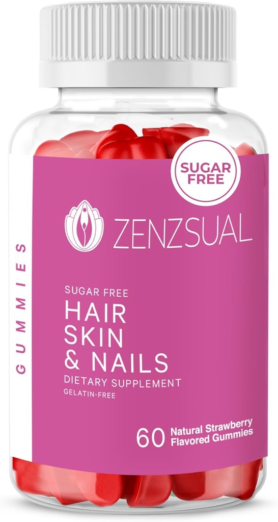 ZENZSUAL Capelli, Pelle e Unghie Gummies – Multivitamina con Biotina, Vitamina C, B12 e Zinco – Integratore Vegano e Zucchero Libero (60 Gummies)
