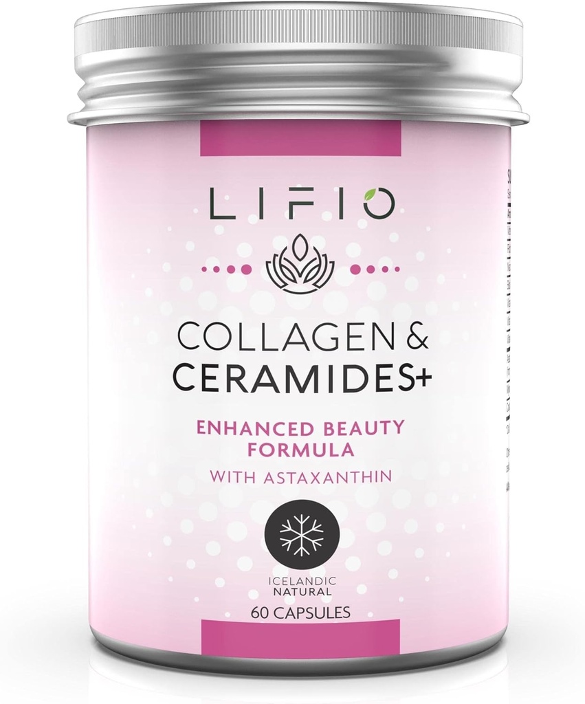 Collagen & Ceramide+, Enhanced Beauty Formula mit Astaxanthin & Biotin, Vitamin A, B2, B3, B12, C & D fördert Hautfeuchtigkeit & Elastizität, Non-GMO, Glutenfrei, Sojafrei, 60 Kapseln