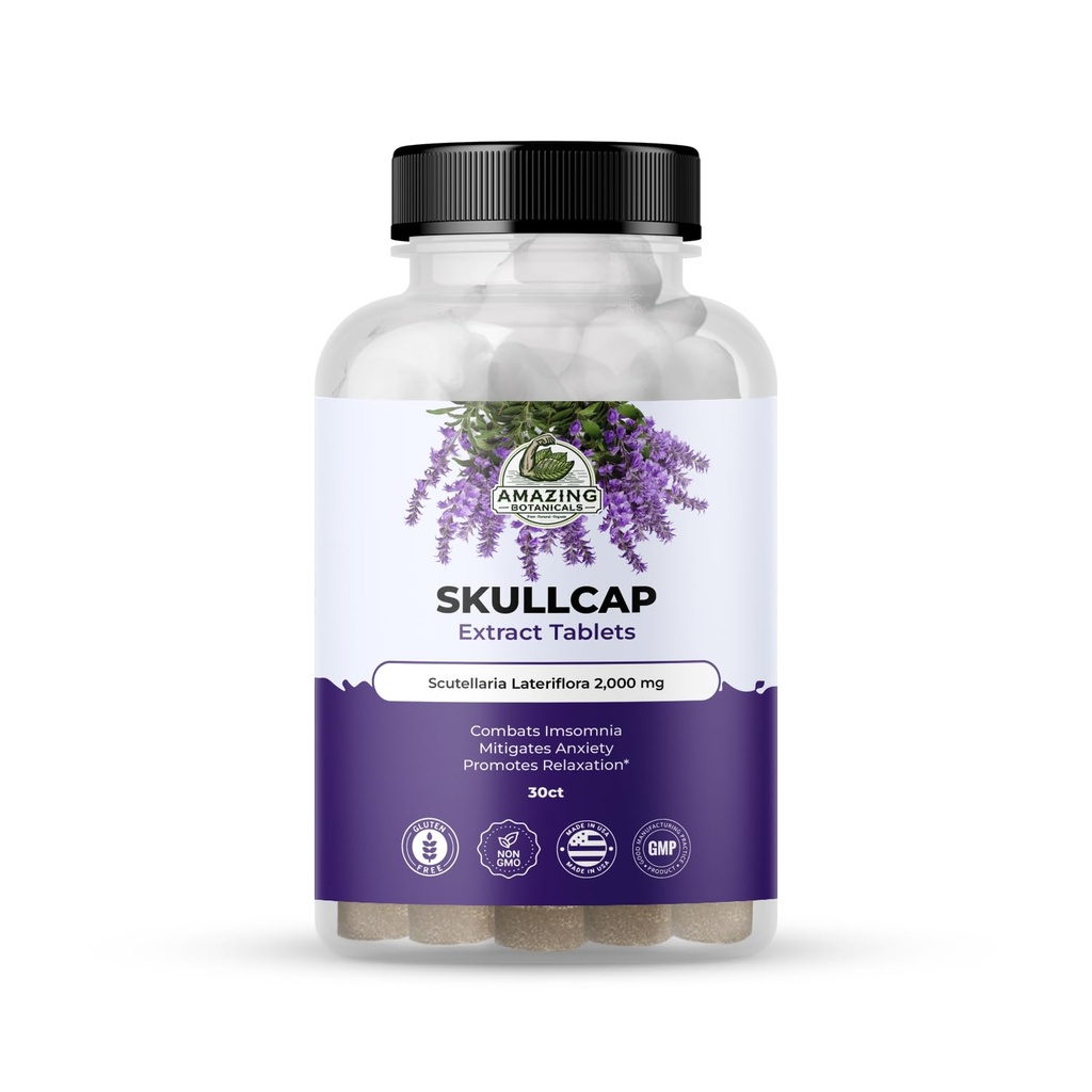 Erstaunliche Botanik Skullcap 10X Extrakt Tabletten 2.000 mg - Hohe Potenz Kräuterergänzung für Entspannung und Wellness - 30 Tabletten