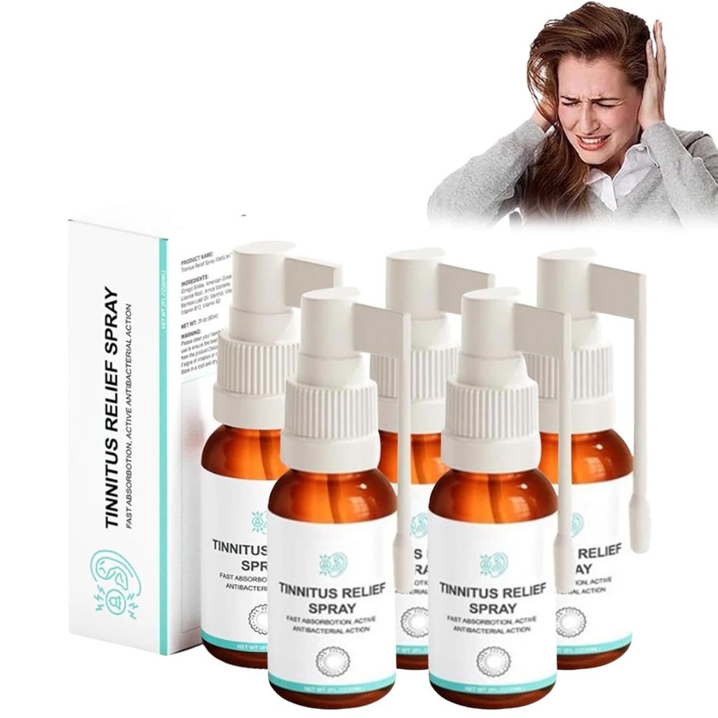 Spray anti-acouphène, 30ml Spray anti-acouphène pour les oreilles à sonnerie, Spray anti-acouphène portable, ingrédients naturels Soulagement rapide du malaise, Spray anti-acouphène pour les traitements anti-acouphène (5pcs)