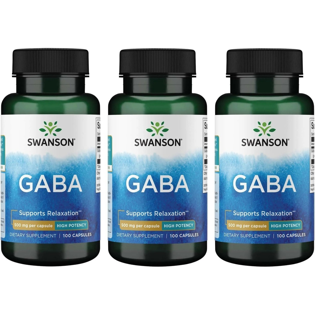 Swanson GABA - Amino Acid Supplement Promoting Calm & Relaxation to Support Restful Sleep - High Potency Formula to Support Healthy Stress Levels - (100 Capsules, 500mg Each) (3 Pack)