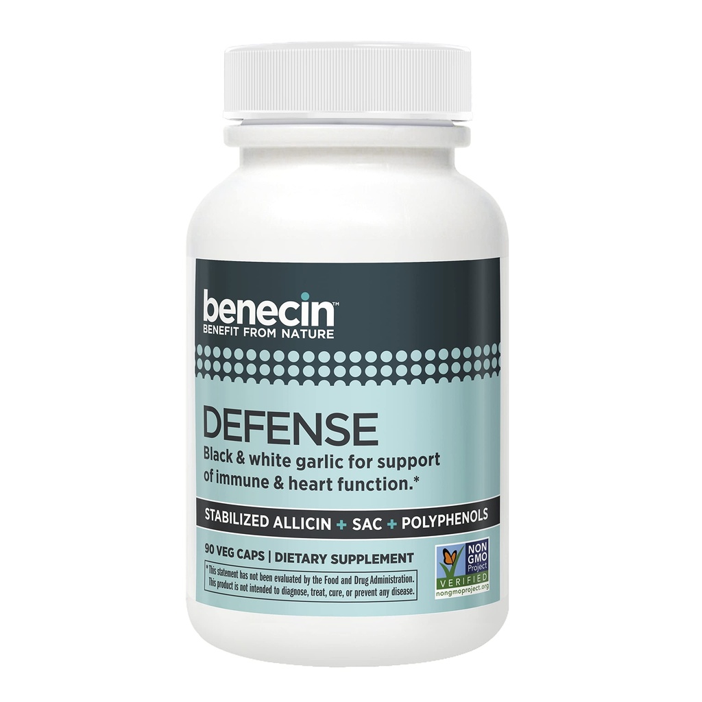 Benecin Defense 1500 mcg Stabilisiertes Allicin pro Kapsel | Plus hohe Mengen an SAC & Polyphenolen aus schwarzem Knoblauch | Leistungsstarke Unterstützung von Immun- & Herz-Funktion (90 Count, 90, Count)