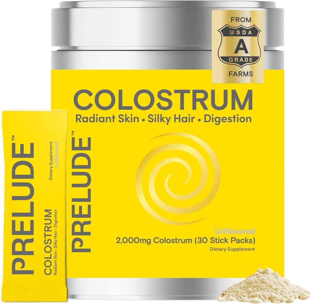 Prelude Bovine Colostrum Supplement - Grassfed Colostrum Powder Sticks für Gut Gesundheit, Immunität & Overall Wellness - Colostrum Aids Haar, Haut & Digestive Gesundheit für Damen und Herren - Made in USA