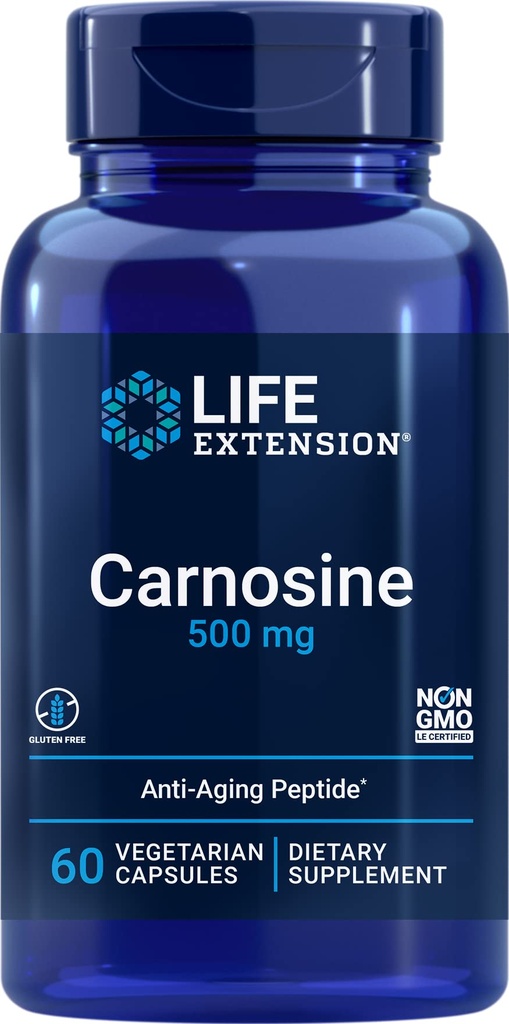 Durée de vie Carnosine, Vieillissement en santé, Récupération d'exercice, Sans gluten, Non-OGM, Végétarien, 60 Capsules