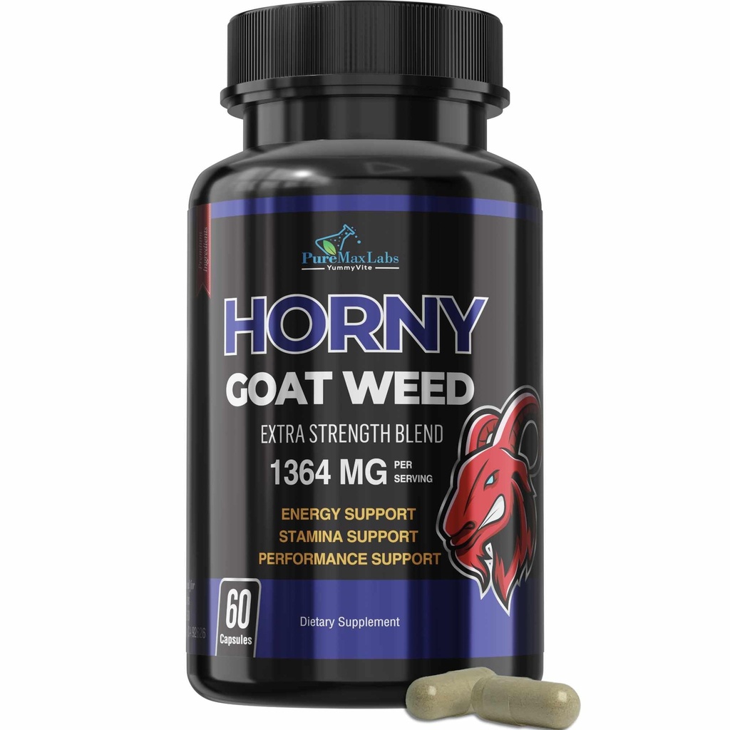 Horny Goat Weed Extra Strength - mit Maca, L-Arginine, Ginseng - Boost Desire, Performance, Stamina, Energie, Non-GMO Formel, 60 Kapseln