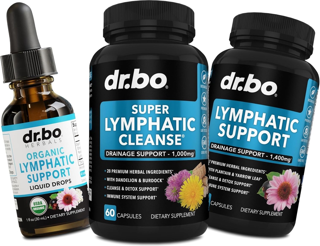 Integratori di drenaggio linfatico Pills & Drops - Supporto limfatico organico Gocce liquide Pulire capsule con Echinacea, Ginger, Dandelion, Red Root Supplement Lymph Node Detox Cleanse System Drainage
