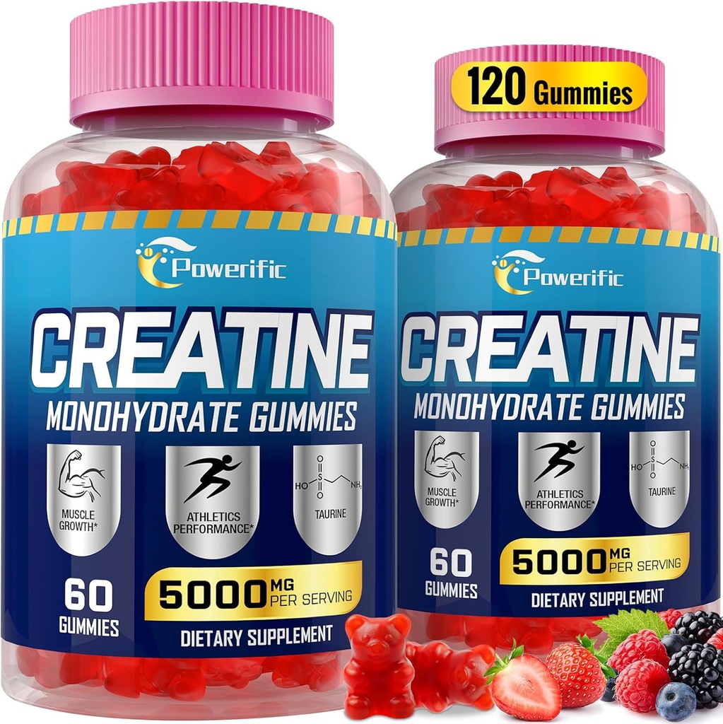 Kreatin Monohydrat-Gummi für Männer & Frauen Pre Workout-Gummien mit Taurine, Vitamin B6 & B12 Creatine Monohydrate Kaubar für Erhöhung Stärke, Energie, Ausdauer, Muskel, Organic (2 Packs)