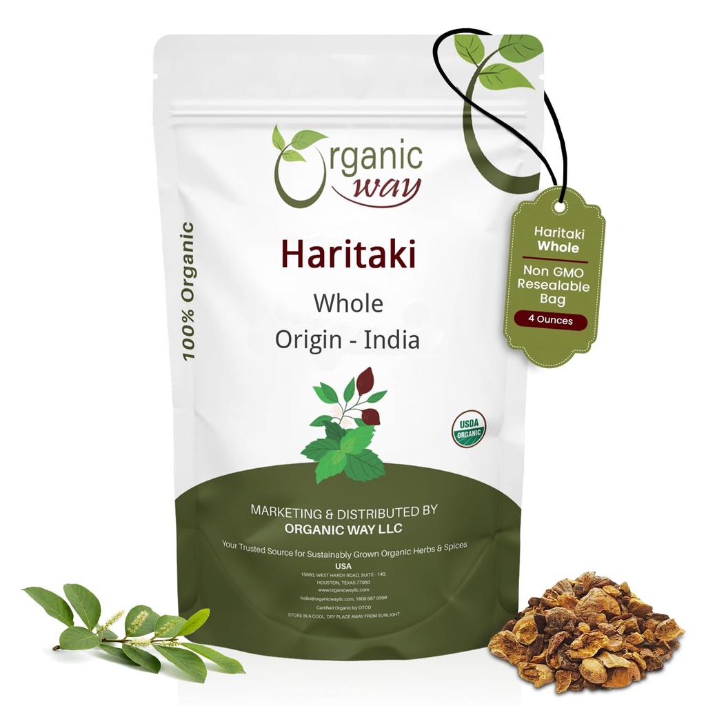 Organic Way Haritaki Whole (Chebulic Myrobalan) | Terminalia Chebula (Yellow Myrobalan) | Kosher & USDA Certified | Vegan, Non-GMO & Gluten Free | 100% Raw aus Indien (4 oz - 1/4 lbs)
