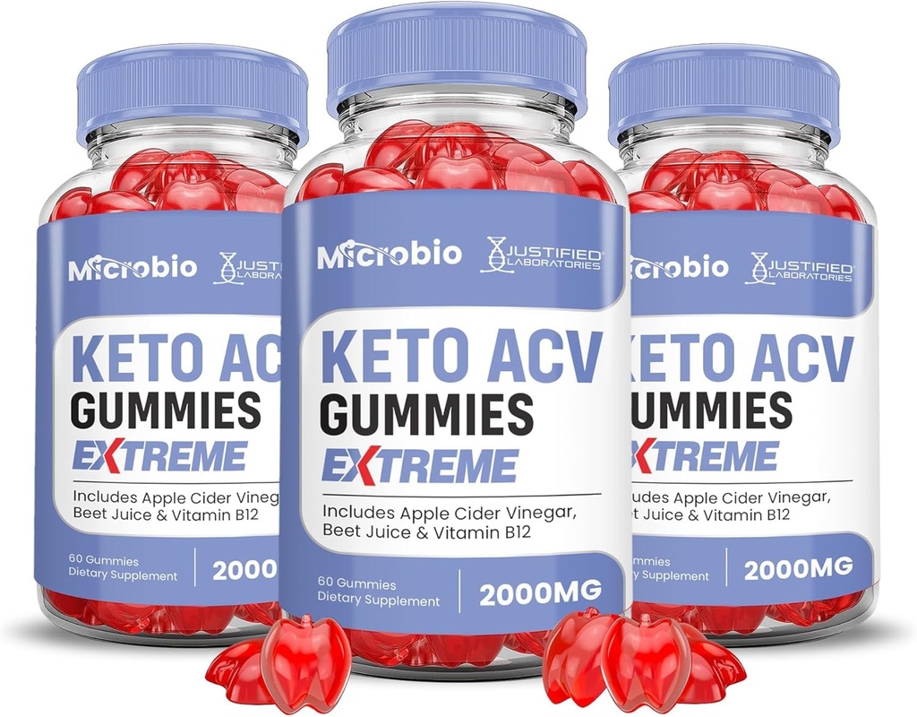 Justified Laboratories (3 Pack MIcrobio Keto ACV Gummis Extreme 2000MG Micro Bio Keto Gummies Apfelessig Formuliert mit Granatapfelsaft Pulver B12 Vegan Non GMO 180 Gummys