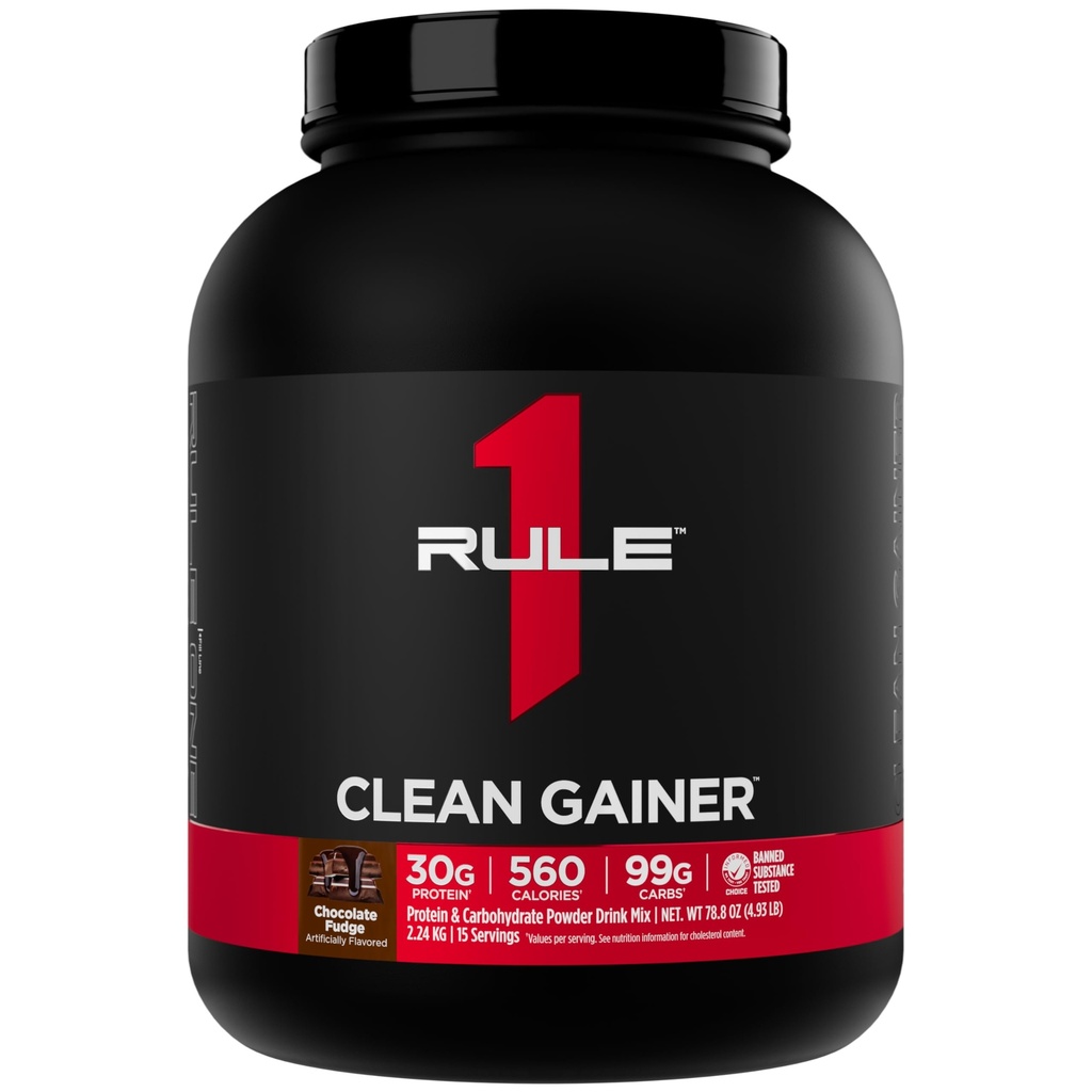 Regola 1 Gainer Pulito - Formula di Gain Lean ad Alta Proteina con 560 Calorie, 30g di proteina a spettro pieno, Oltre 90g Carbs, Sotto 6g di Grasso (15 Serve, Fudge di Cioccolato)