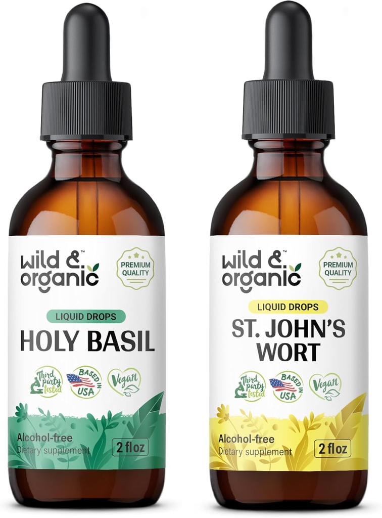 Wild & Bio Heilige Basilikum Tinktur 2 fl oz & St Johns Wort Tinktur 2 fl oz