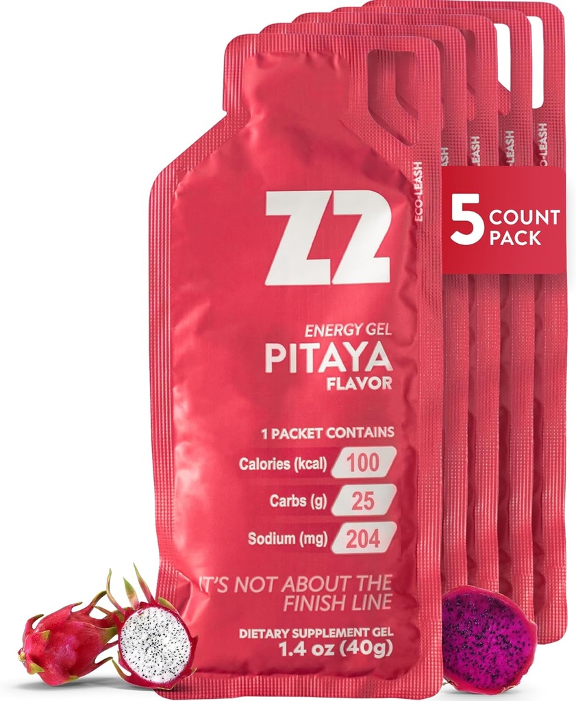 Z2 Dragon Fruit Energy Gel Performance - 25g Carb, 204mg Natrium, Elektrolyte, Pre & Während Workout, steigert Ausdauer für Laufen, Radfahren, Radfahren und Sport - 5-Count Pack