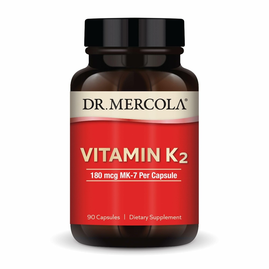 Dr. Mercola Vitamin K2-180 mcg Vitamina K2 come MK-7 - Supporta la sana funzione arteriosa e la salute del cuore - Non-OGM, senza glutine & Dairy-Free - 90 capsule (90 Serve)