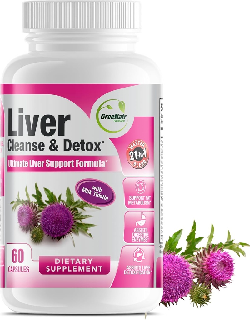 GreeNatr Liver Cleanse Detox & Repair Formula - Milk Thistle, Berberine, Ginger, Beet Root, Dandelion Root, Artichoke Extract und Chanca Piedra für optimale Lebergesundheit (1 Flasche)