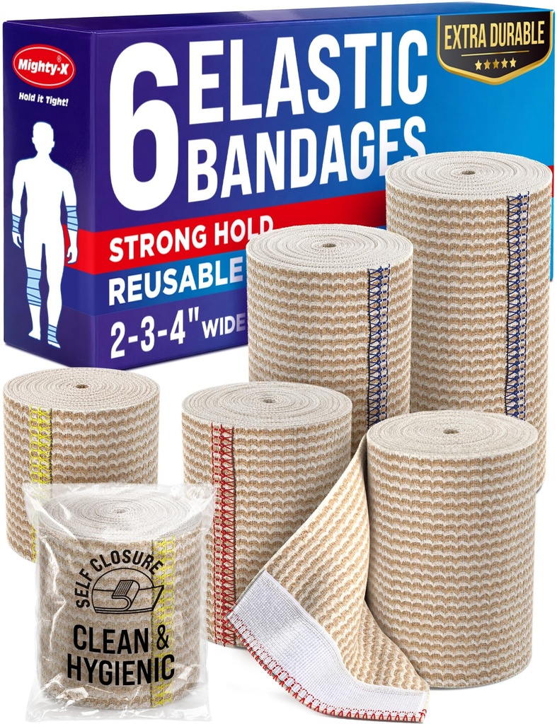 Avvolto elastico ad alta efficienza - 6 Pack (2x2in, 2x3in, 2x4in) - Avvolto a fascia di compressione per piedi, caviglie, polso e ginocchio