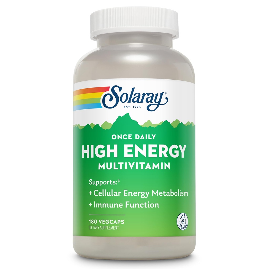 SOLARAY Einmal täglich High Energy Multivitamin für Frauen und Männer - Energieergänzungen - Immununterstützung w/Vitamin C, A, D und E, Vitamin B Complex, Trace Minerals, 60-Day Garantie, 180 Serv, 180 VegCaps