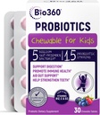 Bio360 Probiotika für Kinder - 15 Strains & 5 Billion CFU unterstützt Gehirn, Immun- & Verdauungs-Gesundheit - Kinder Probiotic Chewable mit Bio-Präbiotika für Gut & Trinken, Mischbeer-Flamvor, 30 Count