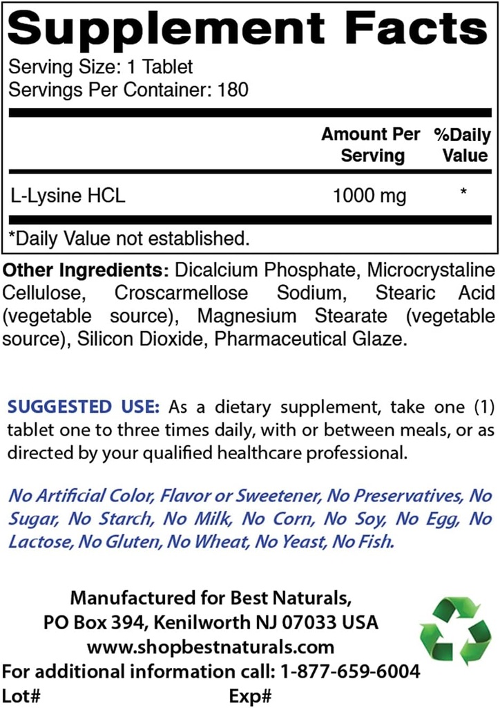 Meilleurs naturels L-Lysine 1000mg et vitamine C 1000 mg