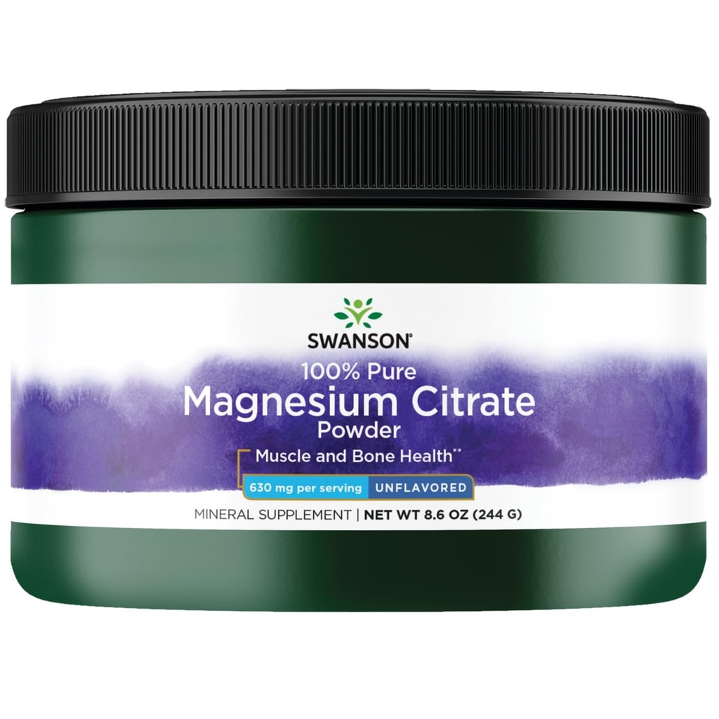 Poudre de citrate de magnésium pur à 100 % de Swanson - Sans saveur 630 mg 8,6 oz Pwdr