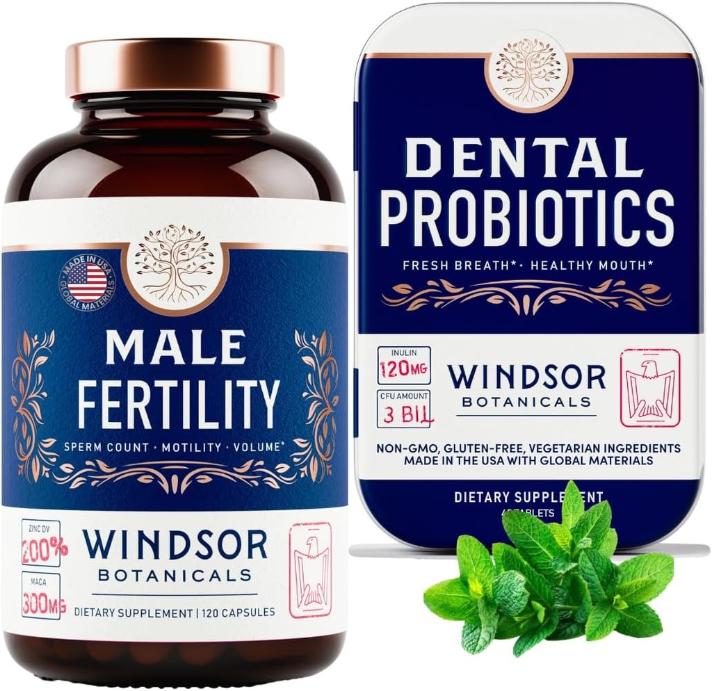 WINDSOR BOTANICALS Male Fertility Supplement and Dental Probiotics Health and Wellness Bundle