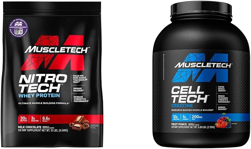 MuscleTech Whey Protéine Poudre Nitro-Tech Whey Protéine Isolée & Peptides & Nohydrate Poudre Cell-Tech Creatine Poudre