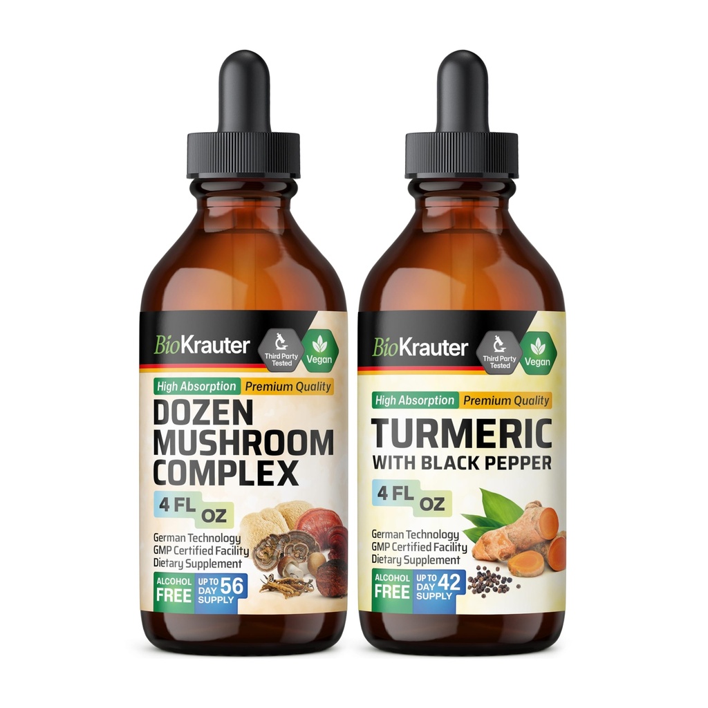 Dutzend Pilz-Tinktur 4 Fl. Oz. & Turmeric Tincture 4 Fl. Oz.