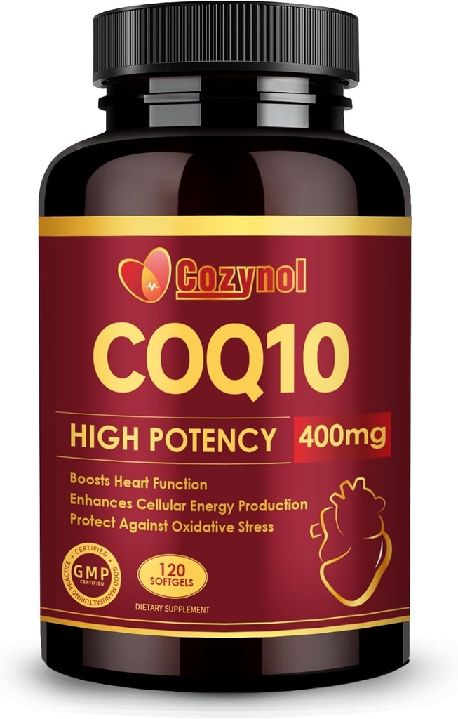 CoQ10 400mg Softgels avec Omega 3 et PQQ, puissant antioxydant pour la santé cardiaque et la production d'énergie, 120 Compte