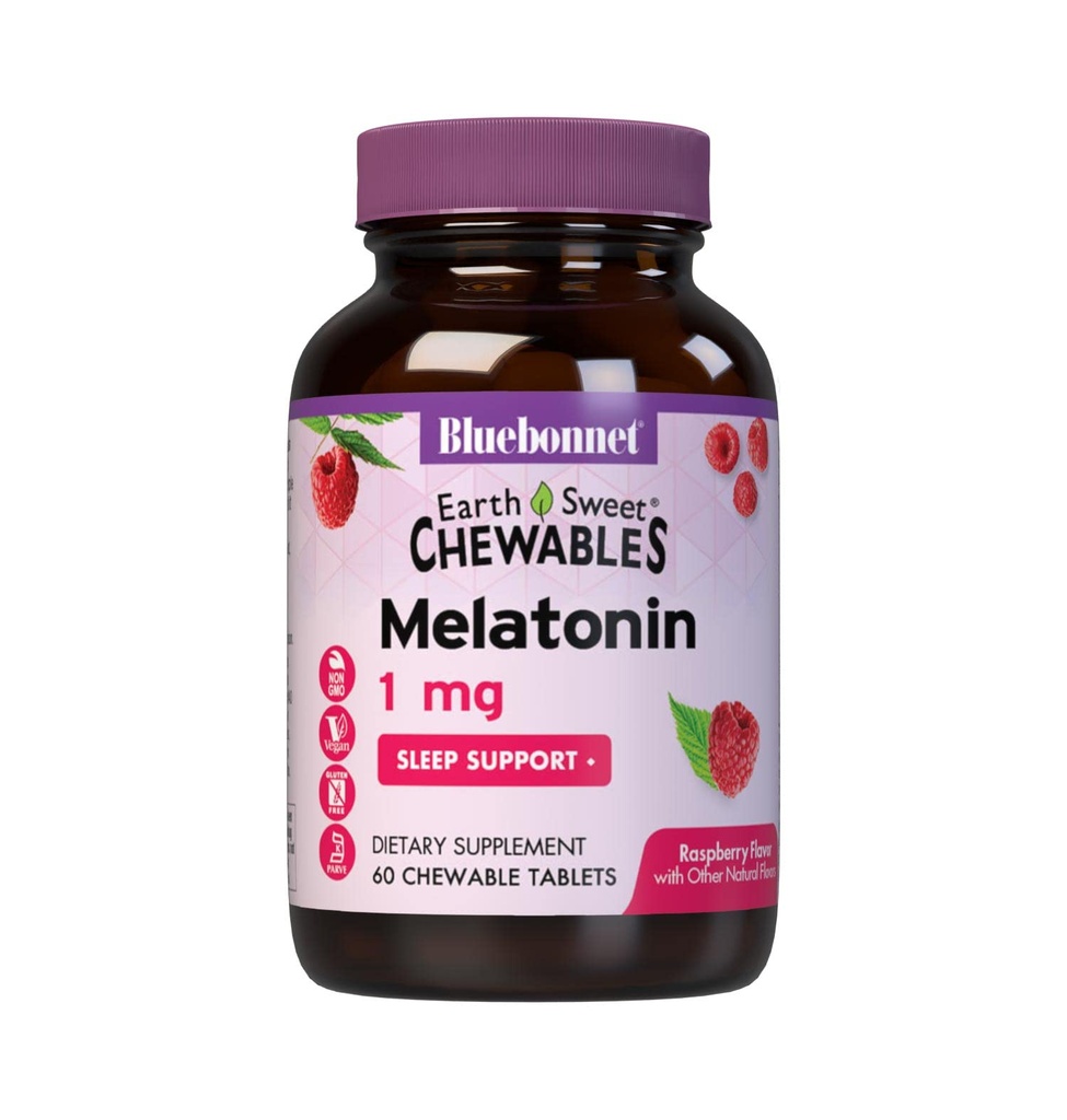 Bluebonnet Nutrition EarthSweet Melatonin 1 mg Dissolvere rapidamente durante la notte Relax & Restful Sleep Support - Sleep Aid - Gluten-Free, Vegan - Flavor - Chewable Tablet lampone
