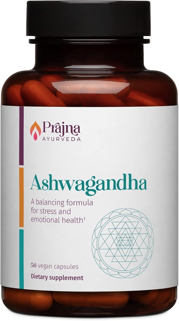 Prajna Ayurveda Ashwagandha di Dr. Chaudhary è una formula di equilibratura che aiuta a calmare la mente e il corpo, controllare lo stress Cravings, modulare Cortisol, supporto equilibrio ormone, Vegan, senza glutine, organico