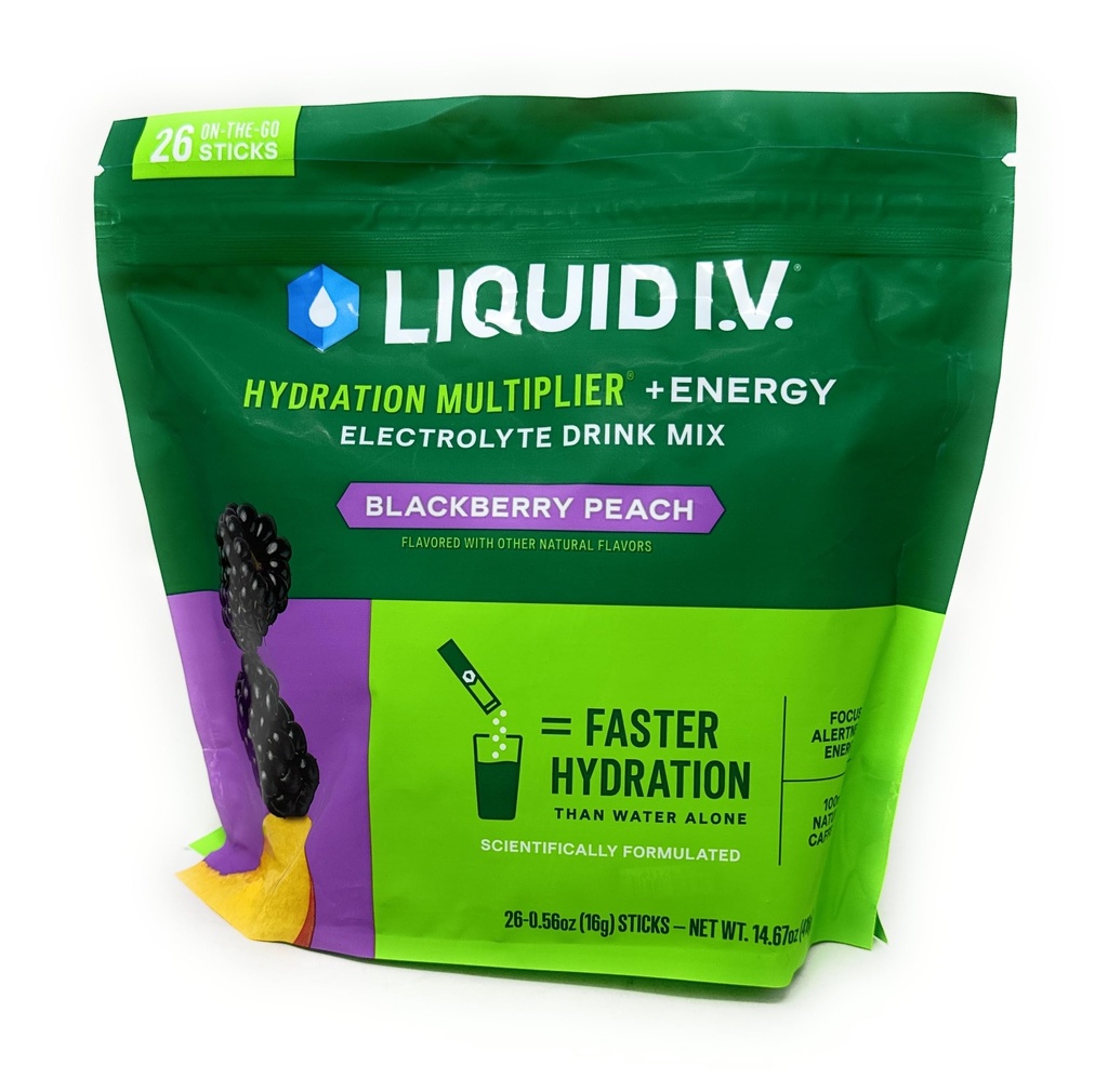Liquido I.V. Hydration Multiplier + Energy Drink Mix, BlackBerry Peach (26 Pack)